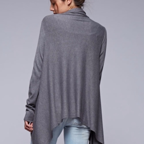 Love Stitch Fringe Asymmetric Shawl Gray Sweater - Picture 2 of 8